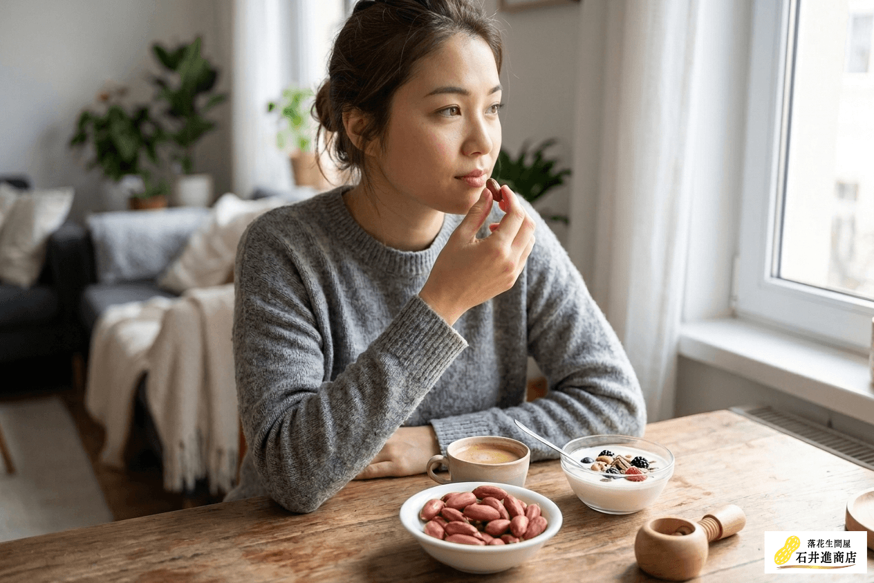 皮付き落花生を食べる女性のイメージ