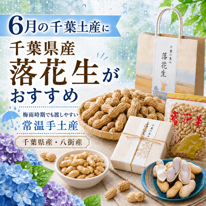 6月の千葉土産におすすめの千葉県産落花生と梅雨時期の常温手土産イメージ