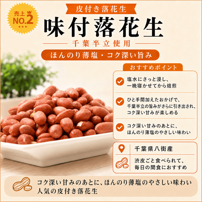 味付落花生 千葉半立を皿に盛り付けた様子