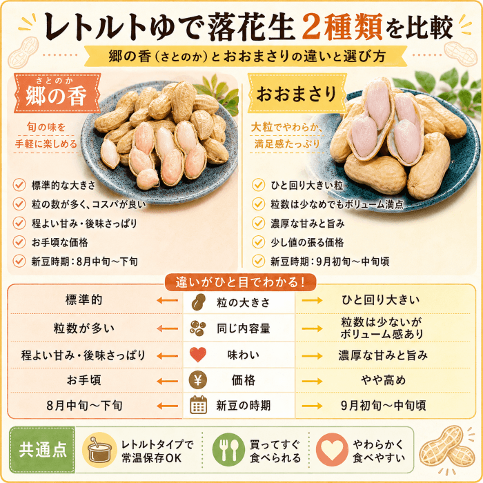 レトルトゆで落花生の郷の香とおおまさりの比較