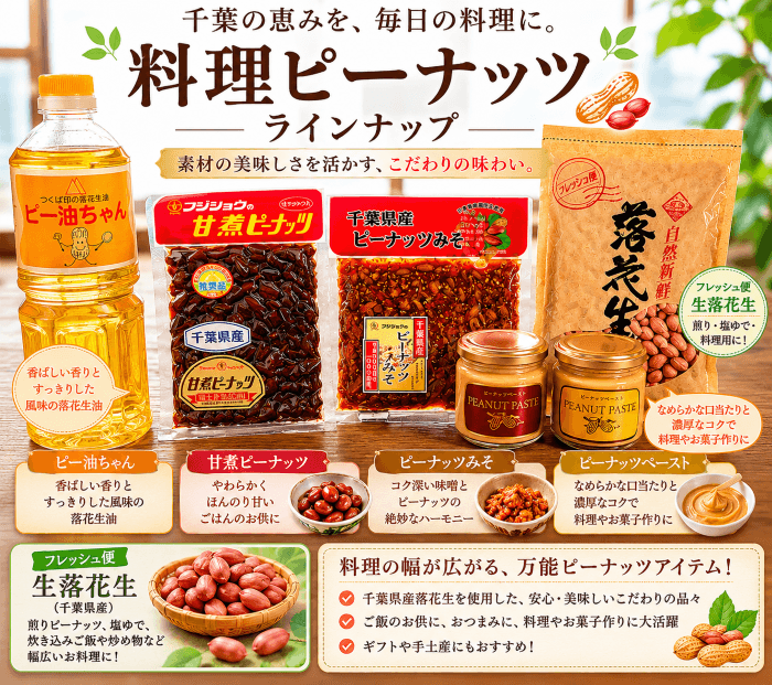 落花生油・ピーナッツハニー・甘煮ピーナッツなど料理用商品の一覧