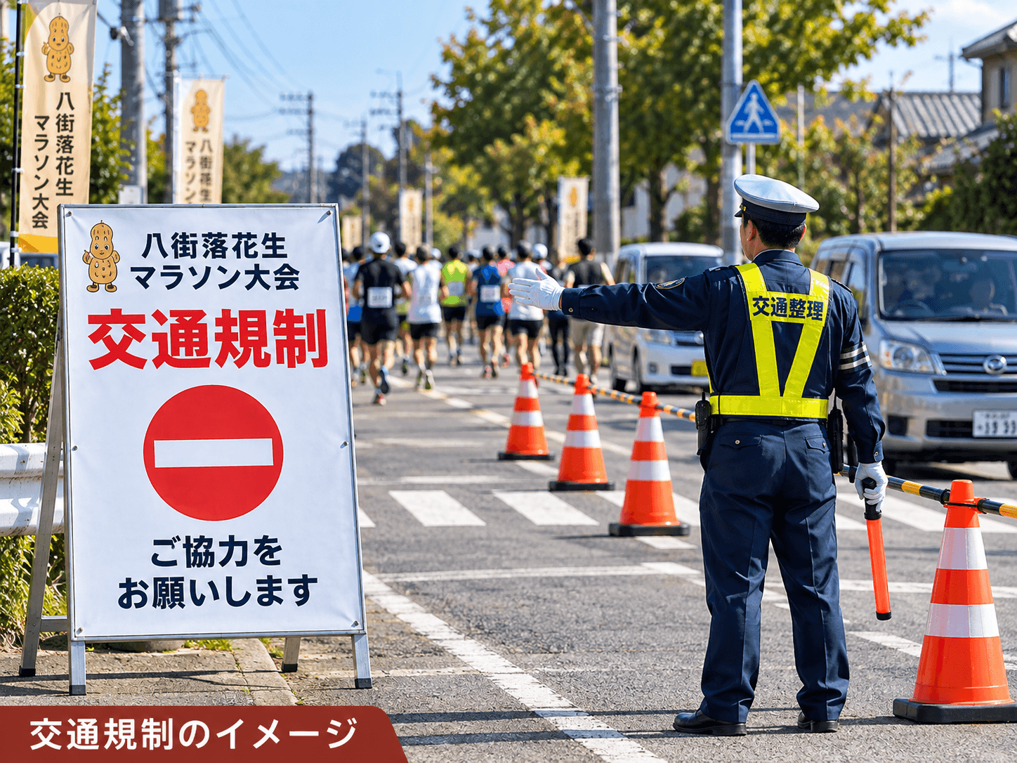 八街落花生マラソンの交通規制に関する案内画像